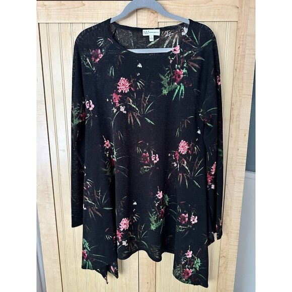 Neiman Marcus Dressy Floral Embroidered Tunic Top Size L Long Sleeve Artsy Back - Picture 5 of 5